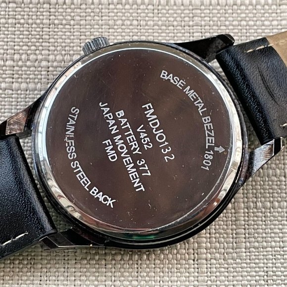 FMD Men Wristwatch Black Leather Band Analog Quartz Watch - Picture 8 of 11